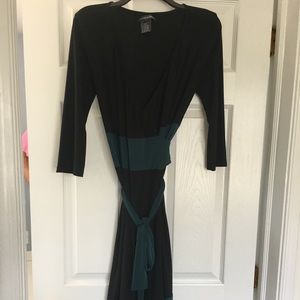Black and Blue/Green Wrap Dress